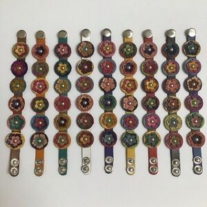 Daisy Flower Leather Bracelet Handmade Mexico Boho Colorful 2-Snap Festival NEW